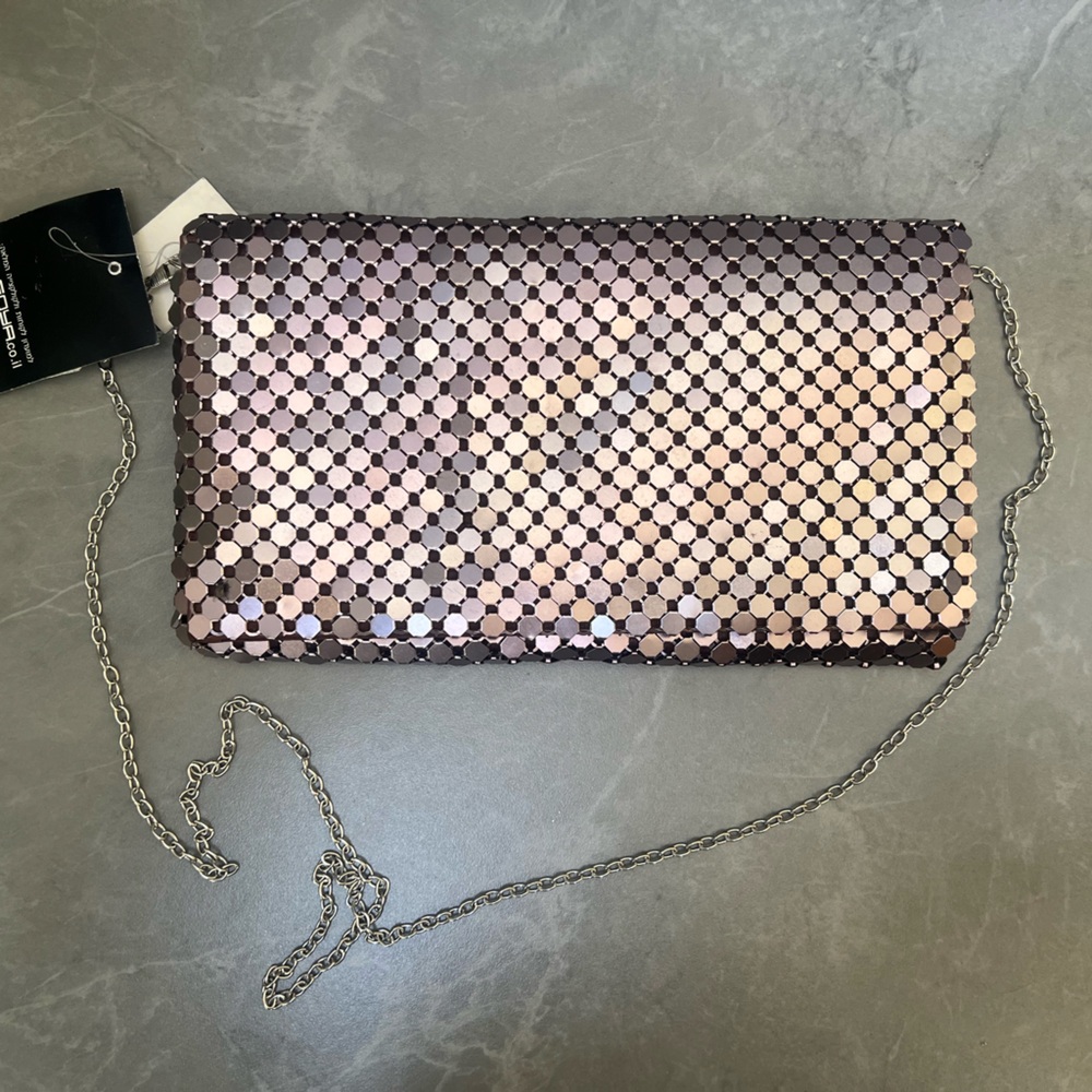 Silver and Pink Glamorous Clutch with Chain Strap